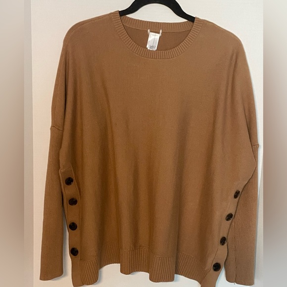 MarlaWynne Sweaters - Oversized Camel Brown Sweater Side Button Slouchy Knit Minimalist Neutral Chic/S